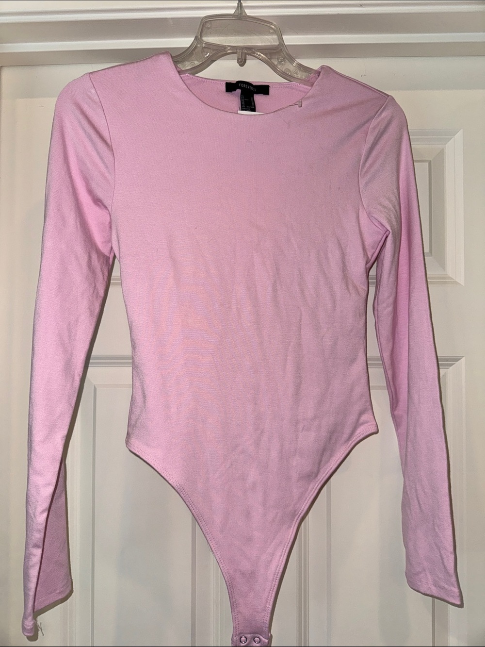 NWT Forever 21 Light Pink Cotton Long Sleeve Bodysuit Size Medium